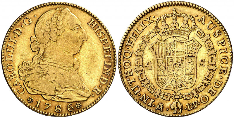 1786. Carlos III. Madrid DV/JD. 4 escudos. (AC. 1790). 13,35 g. MBC-/MBC.