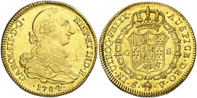 1784. Carlos III. Sevilla. V. 4 escudos. (AC. 1896). Leves marquitas. Bella. Parte de brillo original. Muy rara y más así. Sólo hemos tenido este ejem...