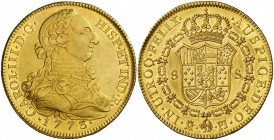1773. Carlos III. Madrid. PJ. 8 escudos. (AC. 1958) (Cal.Onza 722). Sin punto entre los ensayadores. Bellísima. Gran parte de brillo original. Ex Áure...