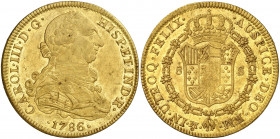 1786. Carlos III. México. FM. 8 escudos. (AC. 2021) (Cal.Onza 785). Ceca y ensayador invertidos. Mínimas rayitas. Bellísima. Pleno brillo original. Ex...