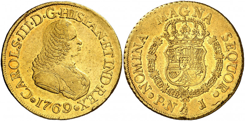 1769/7. Carlos III. Popayán. J. 8 escudos. (AC. 2033) (Cal.Onza 796) (Restrepo 7...