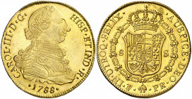 1788. Carlos III. Potosí. PR. 8 escudos. (AC. 2075) (Cal.Onza 842). Sin clavos en la armadura. Bellísima. Brillo original. Muy rara así. 27 g. S/C.