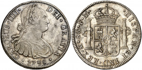 1798. Carlos IV. México. FM. 8 reales. (AC. 961). Leves rayitas. Golpecito. Buen ejemplar. 26,93 g. MBC+.