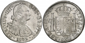 1802. Carlos IV. México. FT. 8 reales. (AC. 975). Atractiva. Escasa así. 26,84 g. EBC.