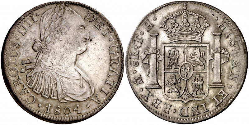 1804. Carlos IV. México. TH. 8 reales. (AC. 980). Leves marquitas. 26,88 g. MBC+...