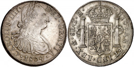 1804. Carlos IV. México. TH. 8 reales. (AC. 980). Leves marquitas. 26,88 g. MBC+/EBC-.