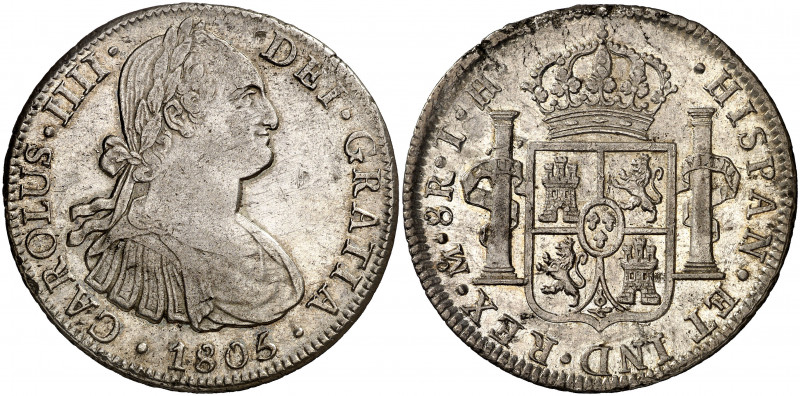 1805. Carlos IV. México. TH. 8 reales. (AC. 983). Pequeña zona del canto mal acu...