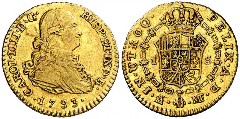 1793. Carlos IV. Madrid. MF. 1 escudo. (AC. 1110). 3,34 g. MBC/MBC+.