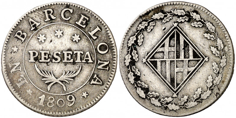 1809. Catalunya Napoleónica. Barcelona. 1 peseta. (AC. 32). 5,48 g. MBC.