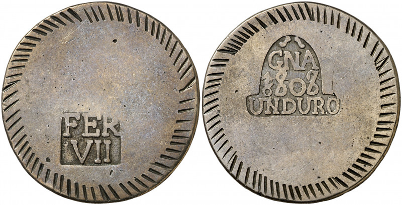 1808. Fernando VII. Girona. 1 duro. (AC. 1201). 25,79 g. MBC/MBC+.