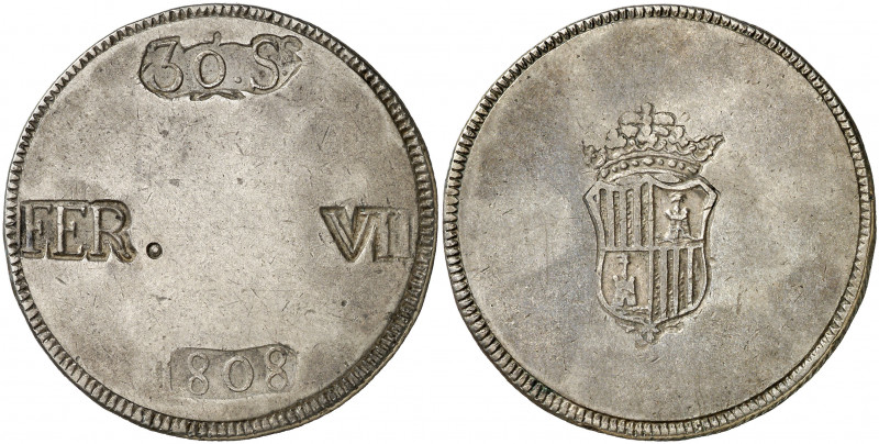 1808. Fernando VII. Mallorca. 30 sous. (AC. 1291). FER en cartela. 9 joyas en co...