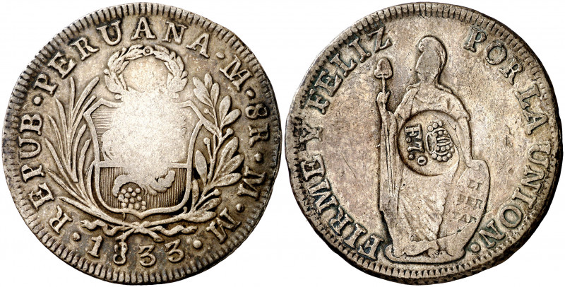 Fernando VII. Manila. 8 reales. (AC. 1305) (Kr. 83). Resello F.7º bajo corona (D...