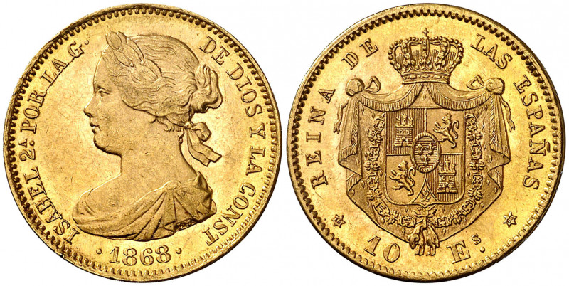 1868*1868. Isabel II. Madrid. 10 escudos. (AC. 815). Leves marquitas. Bella. 8,3...