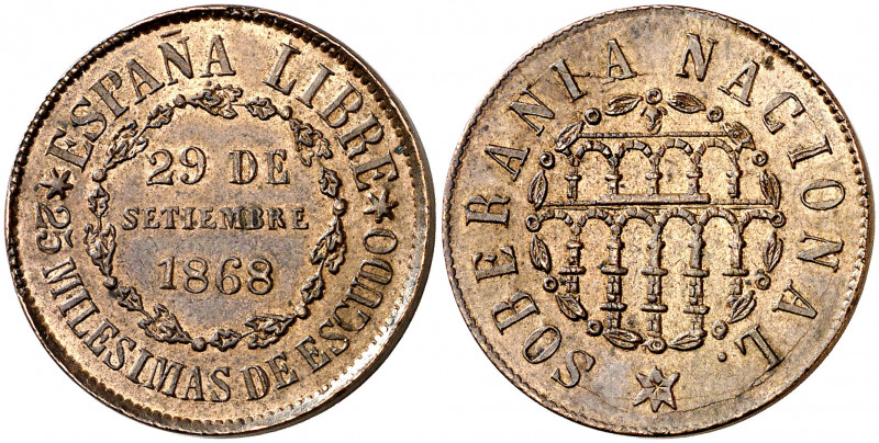1868. Gobierno Provisional. Segovia. 25 milésimas de escudo. (AC. 10) (AC. pdf. ...
