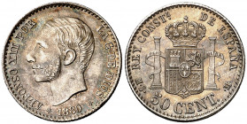 1880*80. Alfonso XII. MSM. 50 céntimos. (AC. 11). Bella. 2,49 g. S/C-.