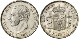 1882/1*1882. Alfonso XII. MSM. 2 pesetas. (AC. 30). Leves marquitas. Atractiva. Rara así. 10 g. EBC-.