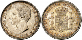 1876*1876. Alfonso XII. DEM. 5 pesetas. (AC. 37). 24,67 g. MBC+/EBC-.