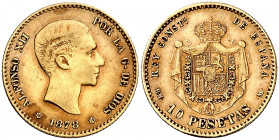 1878*1878. Alfonso XII. EMM. 10 pesetas. (AC. 65). Escasa. 3,21 g. MBC-.
