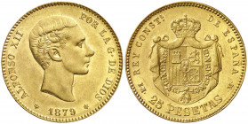 1879*1879. Alfonso XII. EMM. 25 pesetas. (AC. 74). Bella. Ex Áureo & Calicó 03/06/2015, nº 1598. 8,08 g. EBC+.