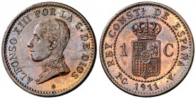 1911*1. Alfonso XIII. PCV. 1 céntimo. (AC. 3). Bella. Brillo original. Preciosa pátina. 1,04 g. S/C-.