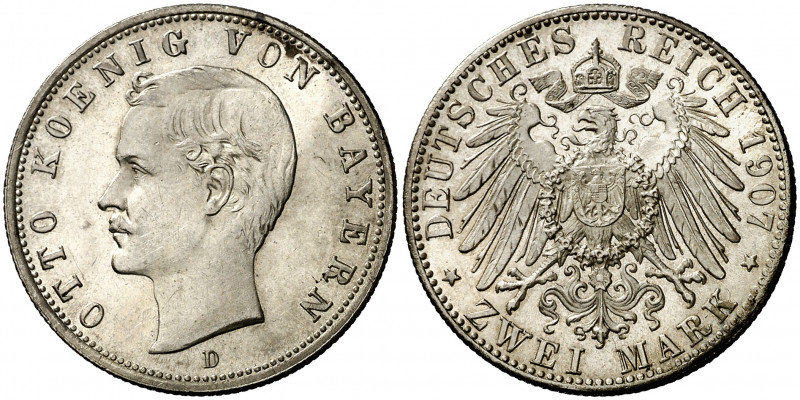 Alemania. Baviera. 1907. Otón I. D (Múnich). 2 marcos. (Kr. 913). Brillo origina...