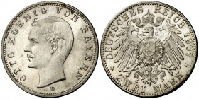 Alemania. Baviera. 1907. Otón I. D (Múnich). 2 marcos. (Kr. 913). Brillo original. Bella. Escasa así. AG. 11,07 g. S/C.