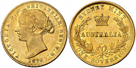 Australia. 1870. Victoria. Sydney. 1 libra. (Fr. 10) (Kr. 4). AU. 7,93 g. MBC-/MBC.