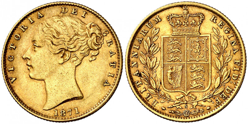 Australia. 1871. Victoria. S (Sydney). 1 libra. (Fr. 11) (Kr. 6). Tipo "escudo"....