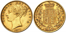 Australia. 1871. Victoria. S (Sydney). 1 libra. (Fr. 11) (Kr. 6). Tipo "escudo". AU. 7,96 g. MBC+.