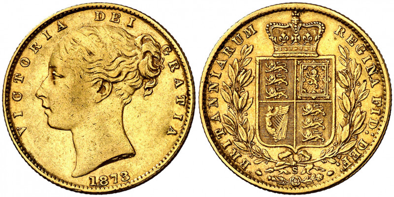 Australia. 1873. Victoria. S (Sydney). 1 libra. (Fr. 11) (Kr. 6). Tipo "escudo"....