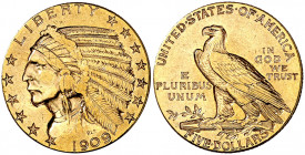 Estados Unidos. 1909. S (San Francisco). 5 dólares. (Fr. 150) (Kr. 129). Tipo "indio". AU. 8,31 g. MBC+.