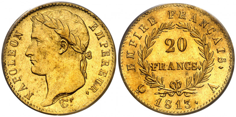 Francia. 1813. Napoleón. A (París). 20 francos. (Fr. 511) (Kr. 695.1). En cápsul...