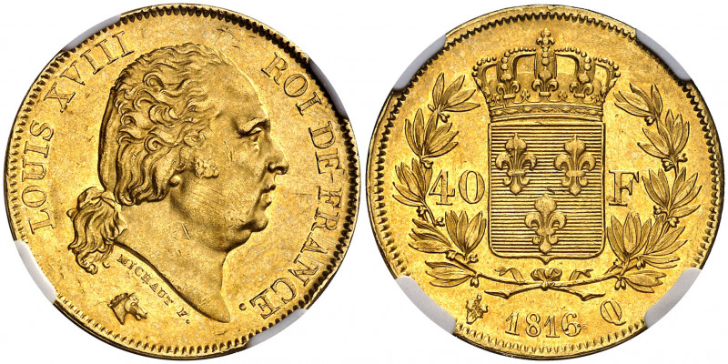 Francia. 1816. Luis XVIII. Q (Perpignan). 40 francos. (Fr. 535) (Kr. 713.5). En ...