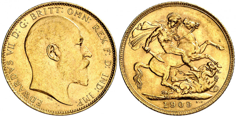 Gran Bretaña. 1909. Eduardo VII. 1 libra. (Fr. 400) (Kr. 805). AU. 7,99 g. S/C-....