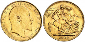 Gran Bretaña. 1909. Eduardo VII. 1 libra. (Fr. 400) (Kr. 805). AU. 7,99 g. S/C-.
