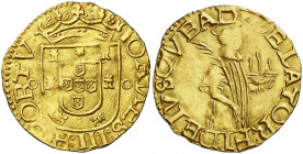 Portugal. Juan III (1521-1557). Porto. 1/2 San Vicente (500 reis). (Fr. 34) (Gomes 183.02). Ex Áureo & Calicó 29/10/2014, nº 2177. Muy rara. AU. 3,75 ...