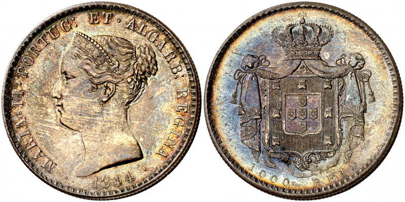 Portugal. 1844. María II. 1000 reis. (Kr. 472). Pátina. Bella. AG. 29,52 g. EBC/...