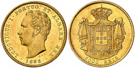 Portugal. 1883. Luis I. 5000 reis. (Fr. 153) (Gomes 16.13). Leves marquitas. Bella. Brillo original. AU. 8,87 g. S/C-.