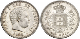Portugal. 1895. Carlos I. 500 reis. (Kr. 535) (Gomes 11.08). Bella. Brillo original. Escasa así. AG. 12,40 g. S/C-.