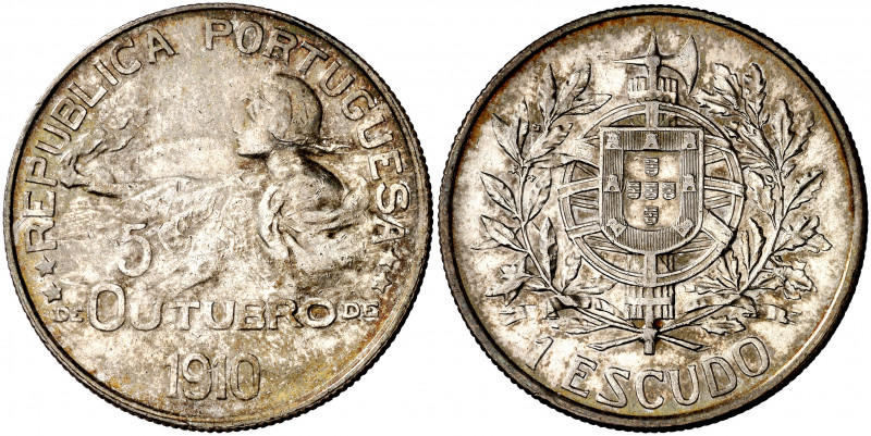 Portugal. 1910. 1 escudo. (Kr. 560). Nacimiento de la República. AG. 25 g. EBC-/...