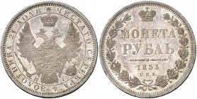 Rusia. 1853. Nicolás I. C (San Petersburgo). HI. 1 rublo. (Kr. 168.1). Bella. Brillo original. Rara así. AG. 20,80 g. S/C-.