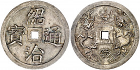 Vietnam. s/d (1841-1847). Thieu Tri. 3 tien. (Kr. 274). Bella. Preciosa pátina. Rara y más así. AG. 13,15 g. EBC+.