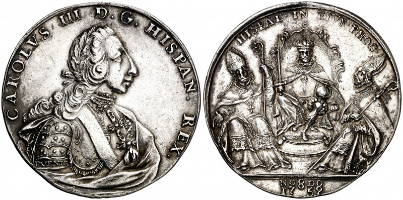 1759. Carlos III. Sevilla. Proclamación. (Ha. 41) (V. 673) (V.Q. 13025). Grabado...