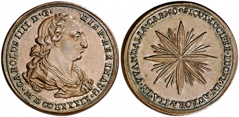 1789. Carlos IV. Carmona. Proclamación. (Ha. 22 var. metal) (V. 78) (V.Q. 13086)...