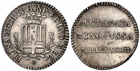 1833. Isabel II. Manresa. Proclamación. (Cru.Medalles 257) (Ha. 27) (Boada 58). Plata. 1,33 g. Ø17 mm. MBC+.