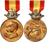 1888. Barcelona. Exposición Universal. (Cru.Medalles 760a )(V. 857). Corona de plata y cinta. Firmado: Solá, Arnau y Castells. Bella. Cobre. 61,82 g. ...