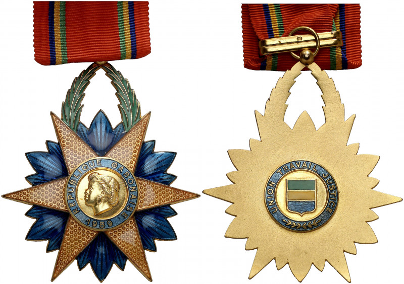 Gabón. Orden de la Estrella Ecuatorial. Placa y cruz de comendador. En estuche o...