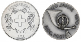 Suiza. Lote de 2 medallas en plata con fechas 1970 y 1985. EBC-/EBC.