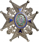 (1771-1975). Real orden de Carlos III. Placa en cruz de brazos. (Pérez-Guerra 7). Bella. Rara. Plata. 60 g. 75x70 mm. S/C-.