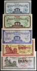 1937. Asturias y León. 25, 40, 50 céntimos, 1 y 2 pesetas. (Ed. C45 a C49) (Ed. 394 a 398). 5 billetes, serie completa. Escasos así. S/C-/S/C.
